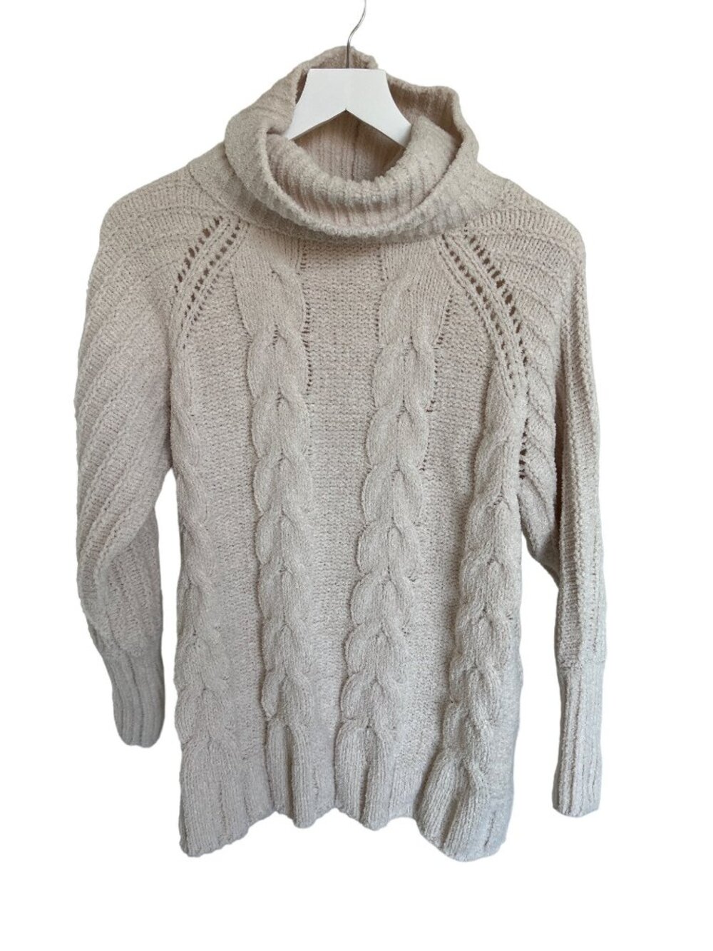 Moon & Madison Ivory Cowl Neck Cable-Knit Sweater